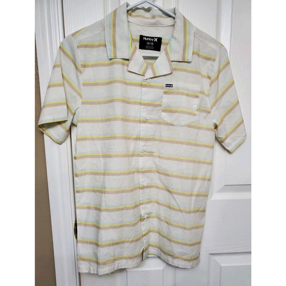 Hurley Boys' Striped Button-Up Shirt - Size 14/16 - Excellent Condition